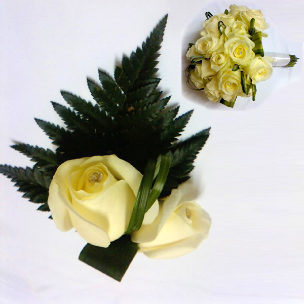 Grooms Buttonhole and Bridal Hand Tied
